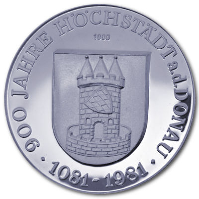 900 Jahre Höchstädt (Donau) 999er Feinsilber Medaille ca 15g Rückseite